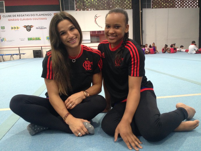 Jade e Rebeca Andrade durante reinauguração do ginásio do Flamengo (Foto: Danielle Rocha)